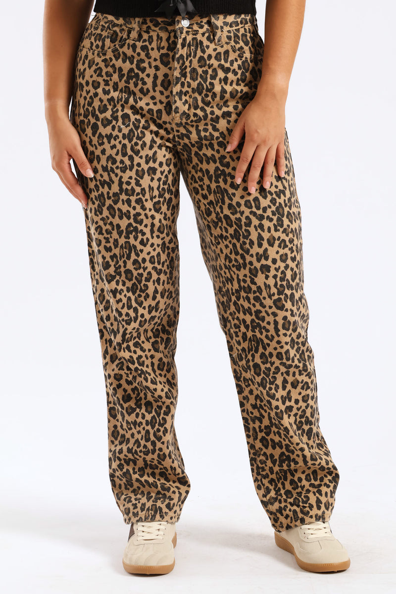 Leopard Straight Leg Denim - Beige
