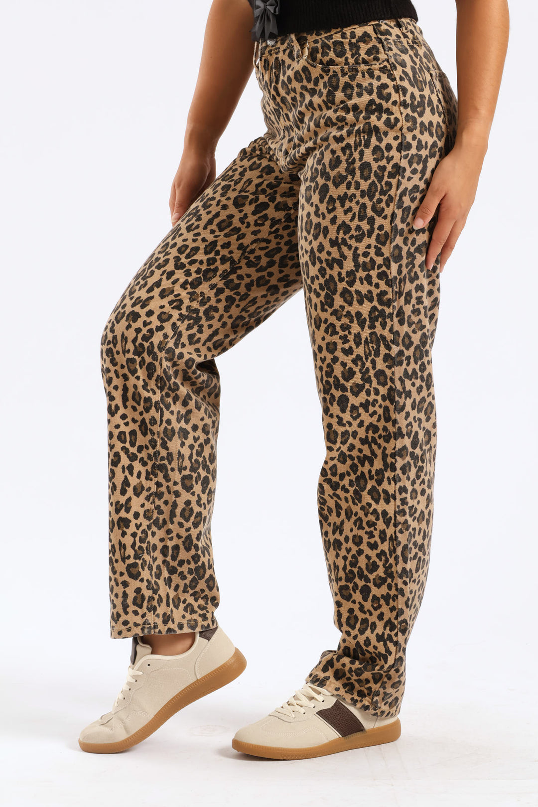 Leopard Straight Leg Denim - Beige