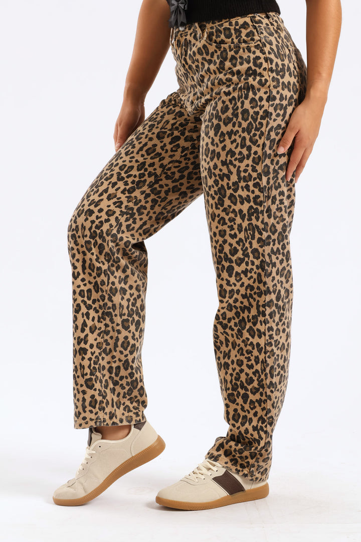 Leopard Straight Leg Denim - Beige