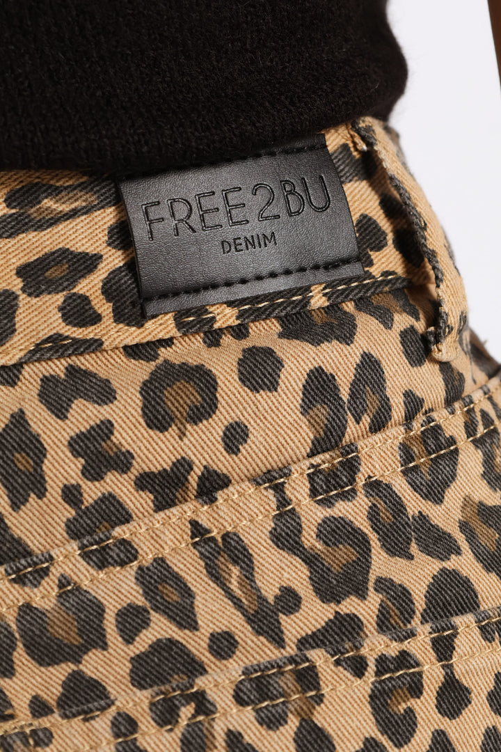 Leopard Straight Leg Denim - Beige