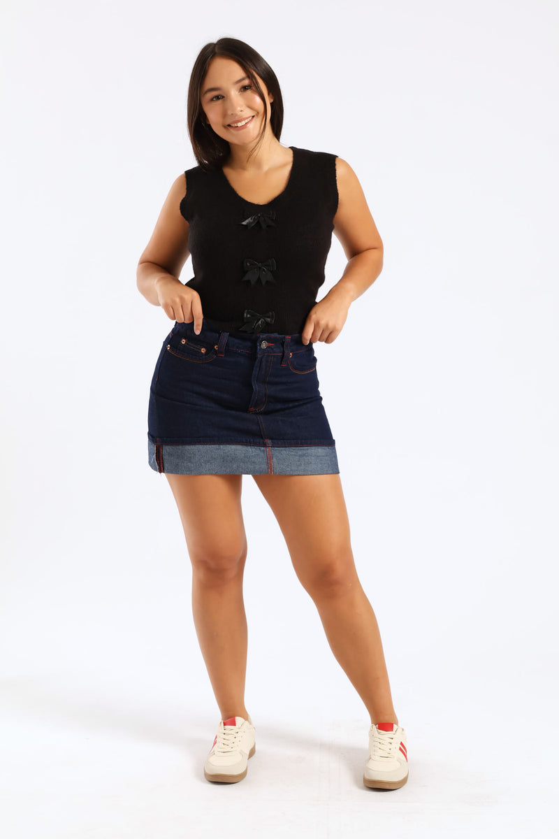Turn Up Denim Mini Skirt - Ink