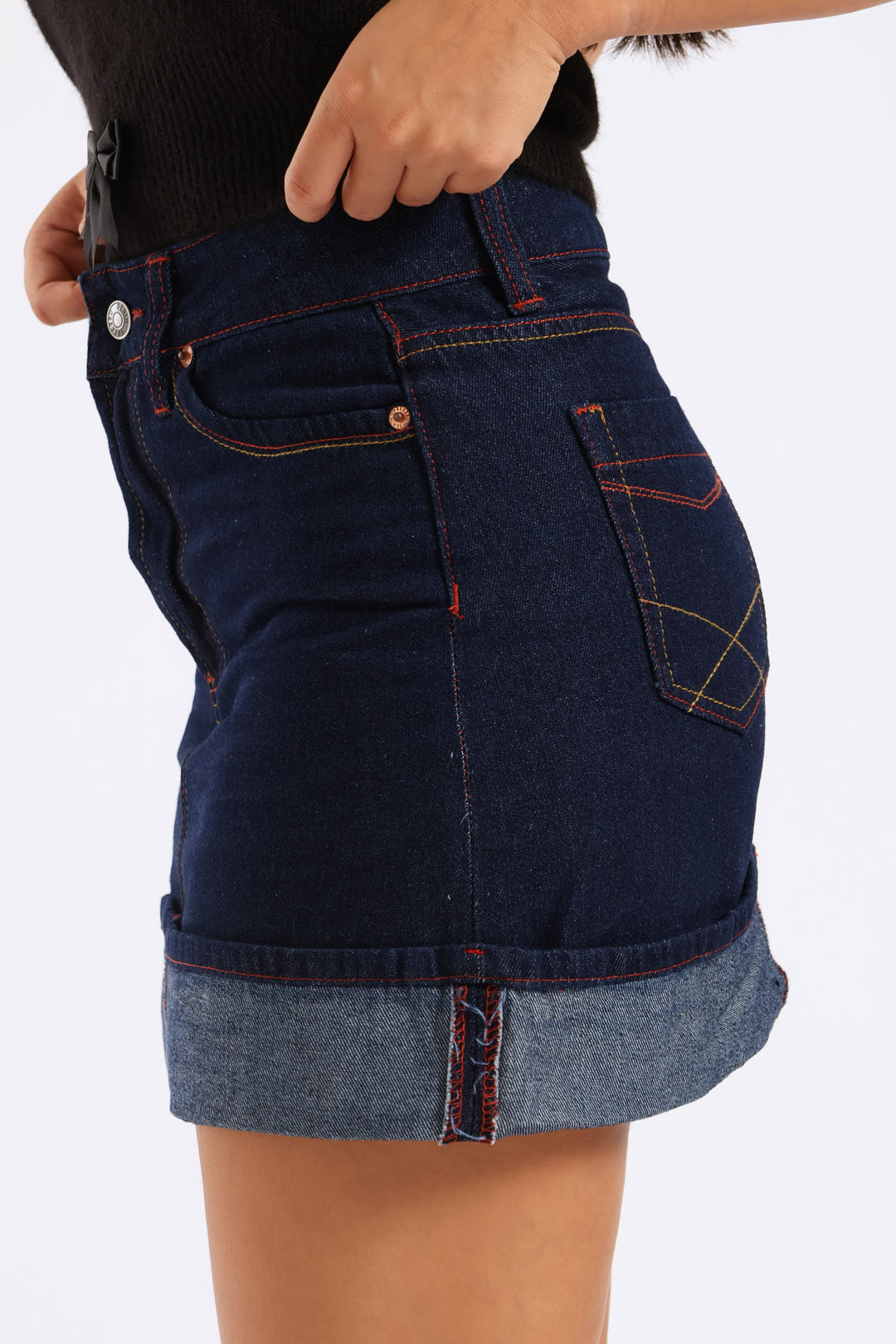 Turn Up Denim Mini Skirt - Ink