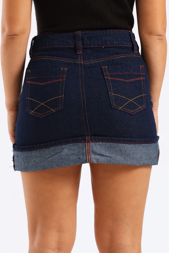 Turn Up Denim Mini Skirt - Ink