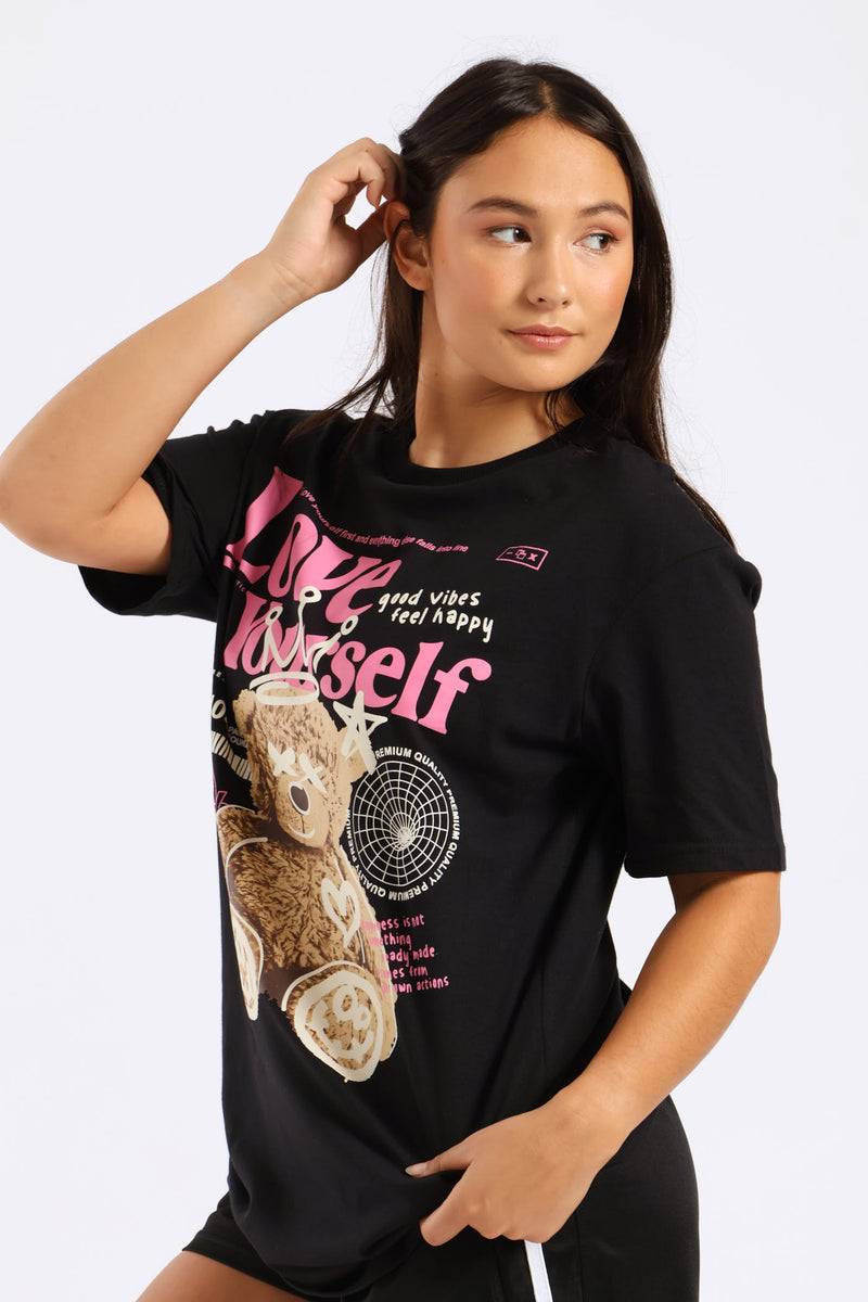 Oversized Graphic Tee - Black