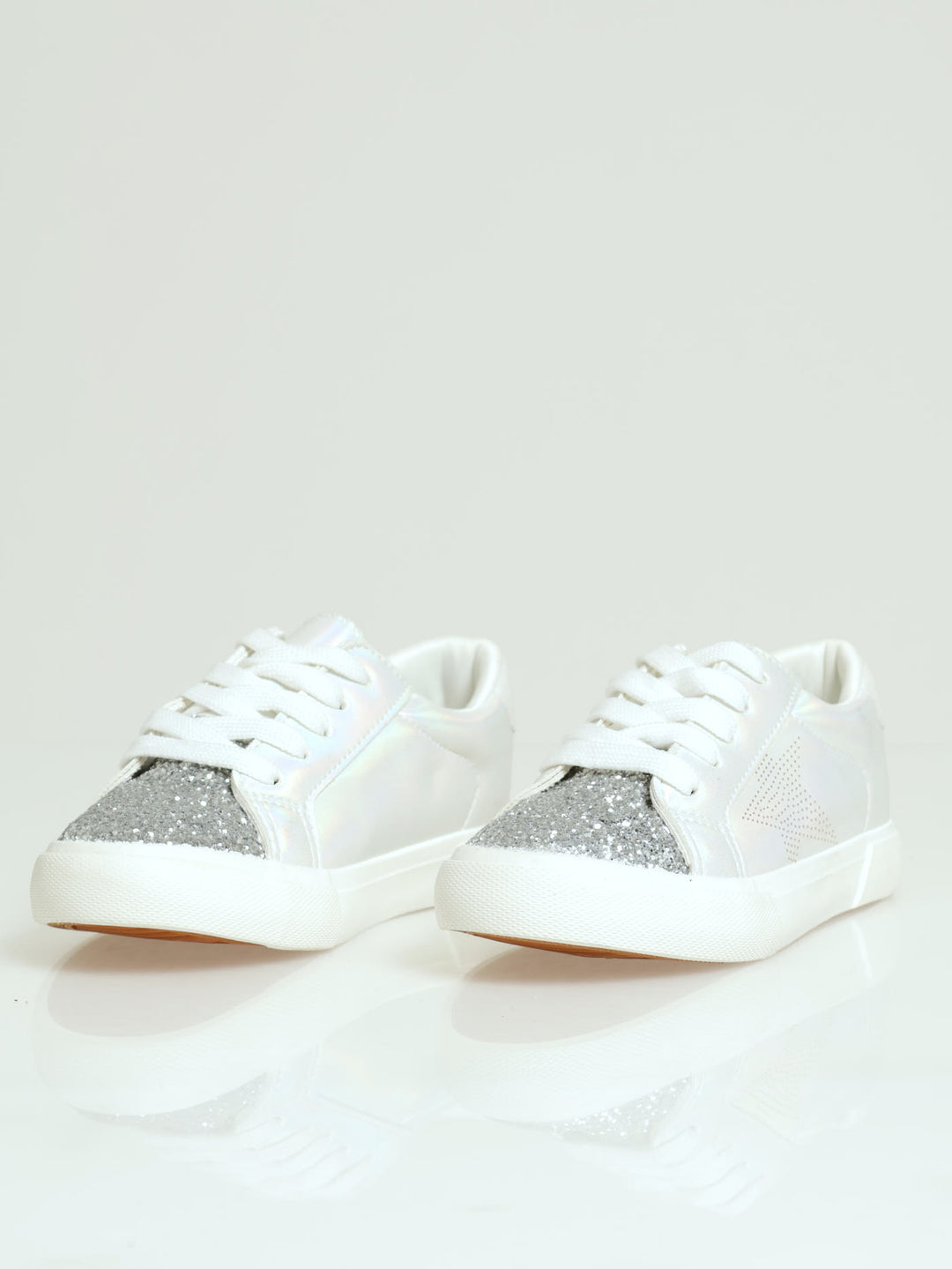 Girls Glitter Toe Sneaker - White