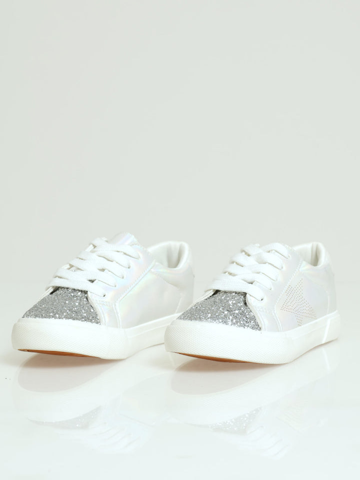 Girls Glitter Toe Sneaker - White