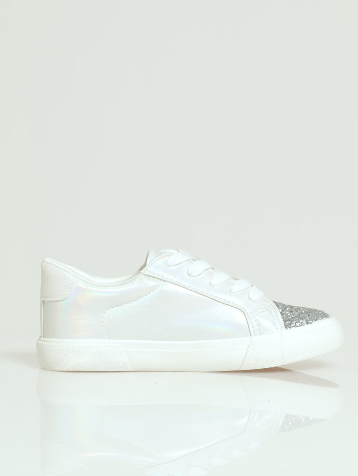Girls Glitter Toe Sneaker - White