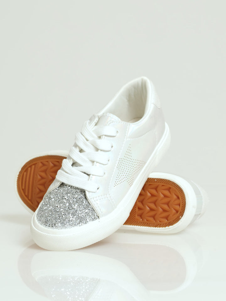 Girls Glitter Toe Sneaker - White