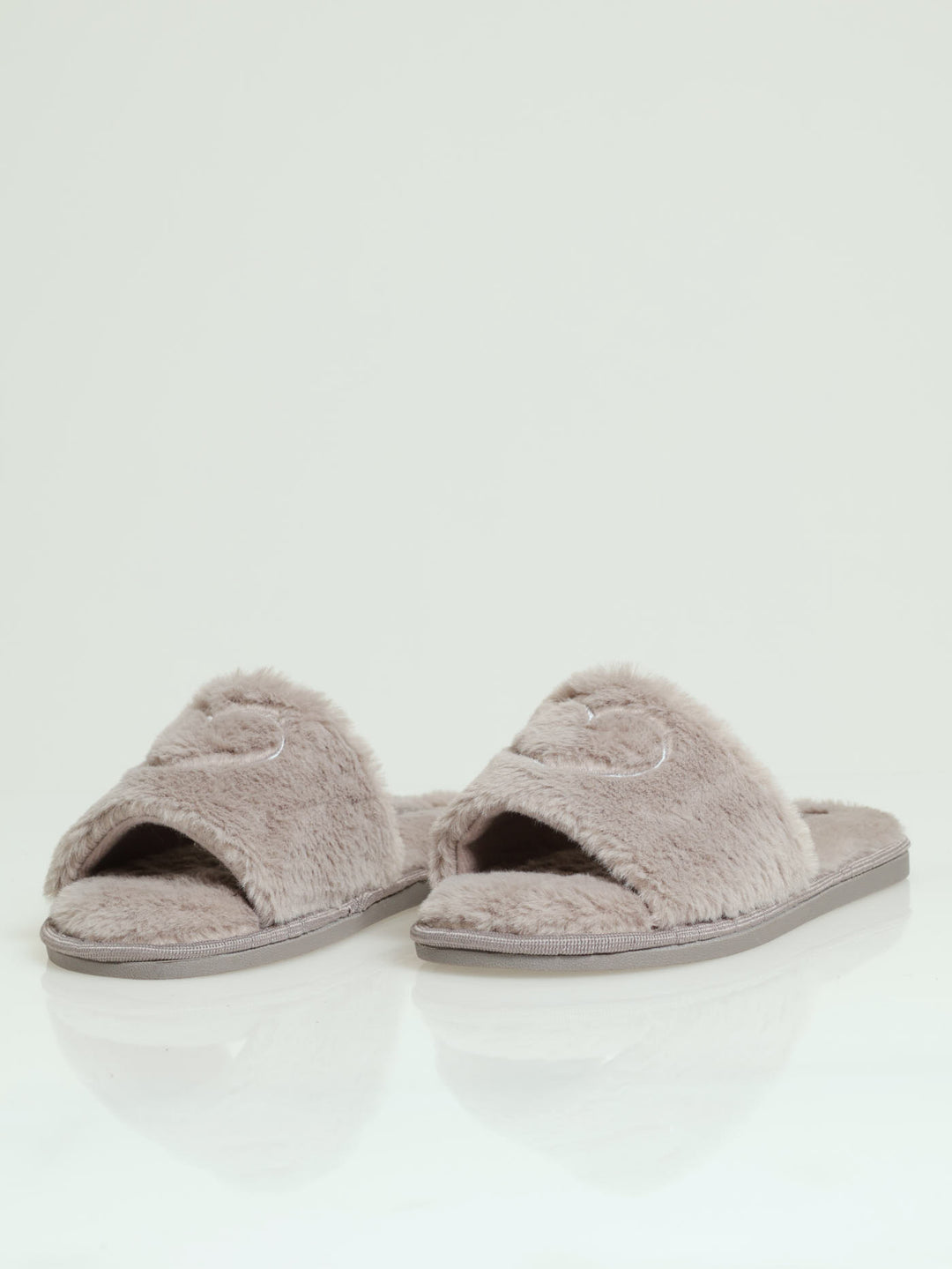 Thin Embroidered Heart Mule Slippers Taupe