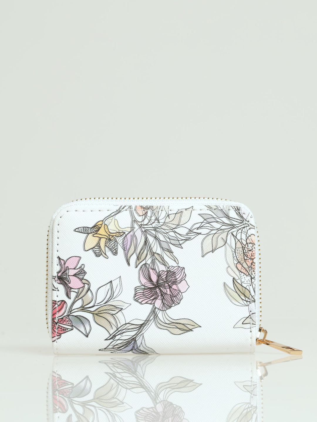 Water Colour Floral Small Zip Around Purse - White