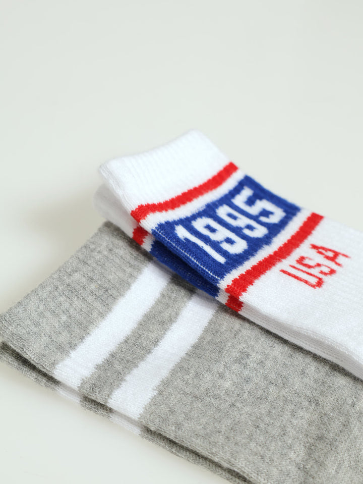 2 Pack Crew Skate Socks - White/Grey