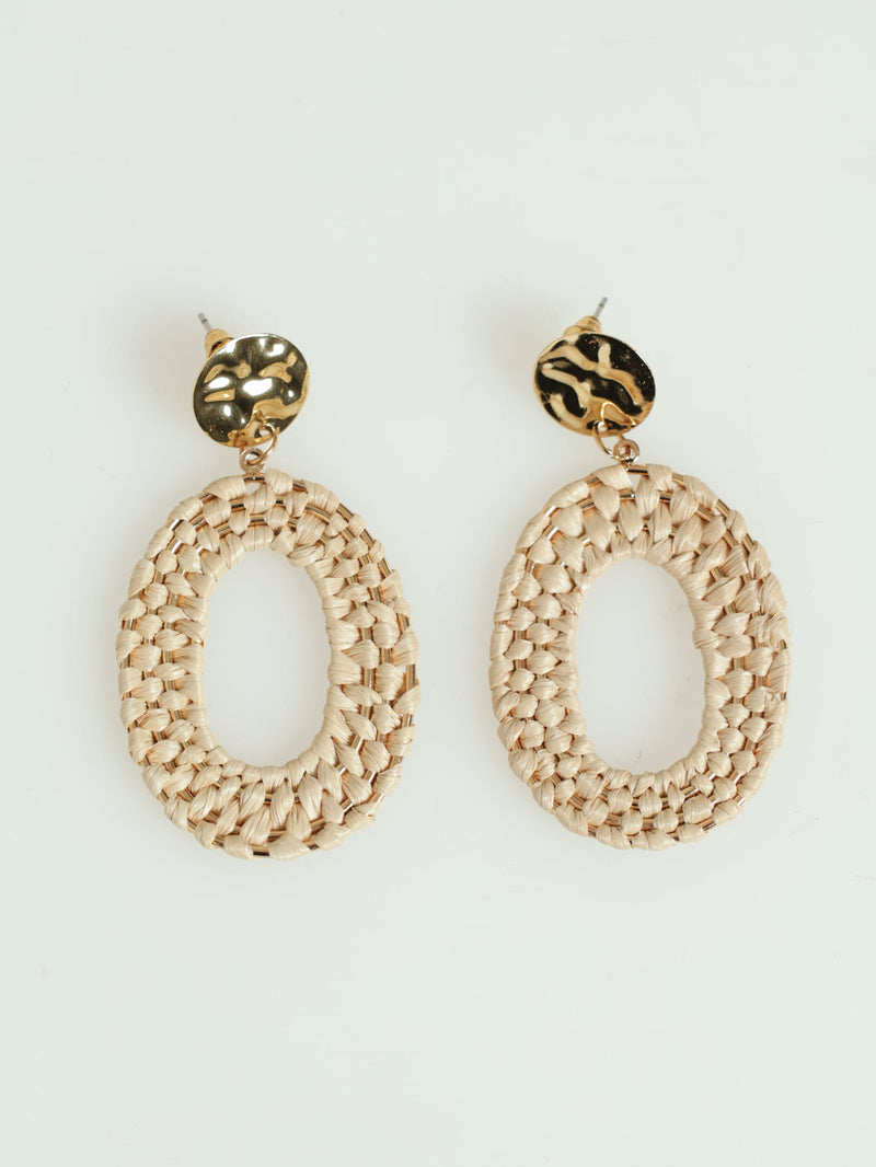 Straw Weave Drop Earring - Gold