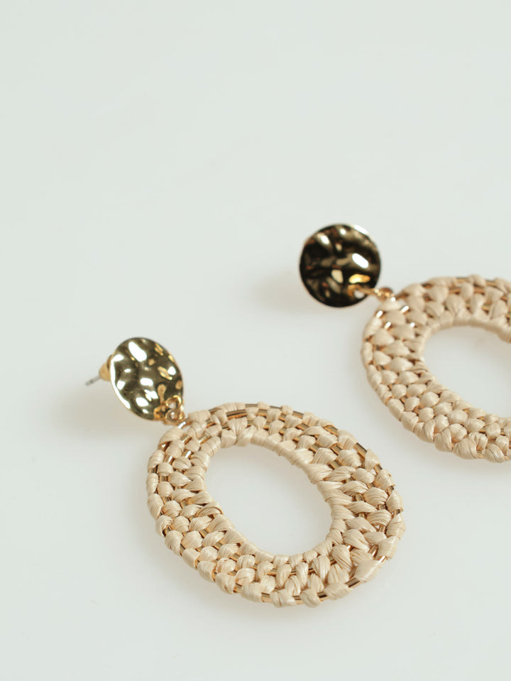 Straw Weave Drop Earring - Gold