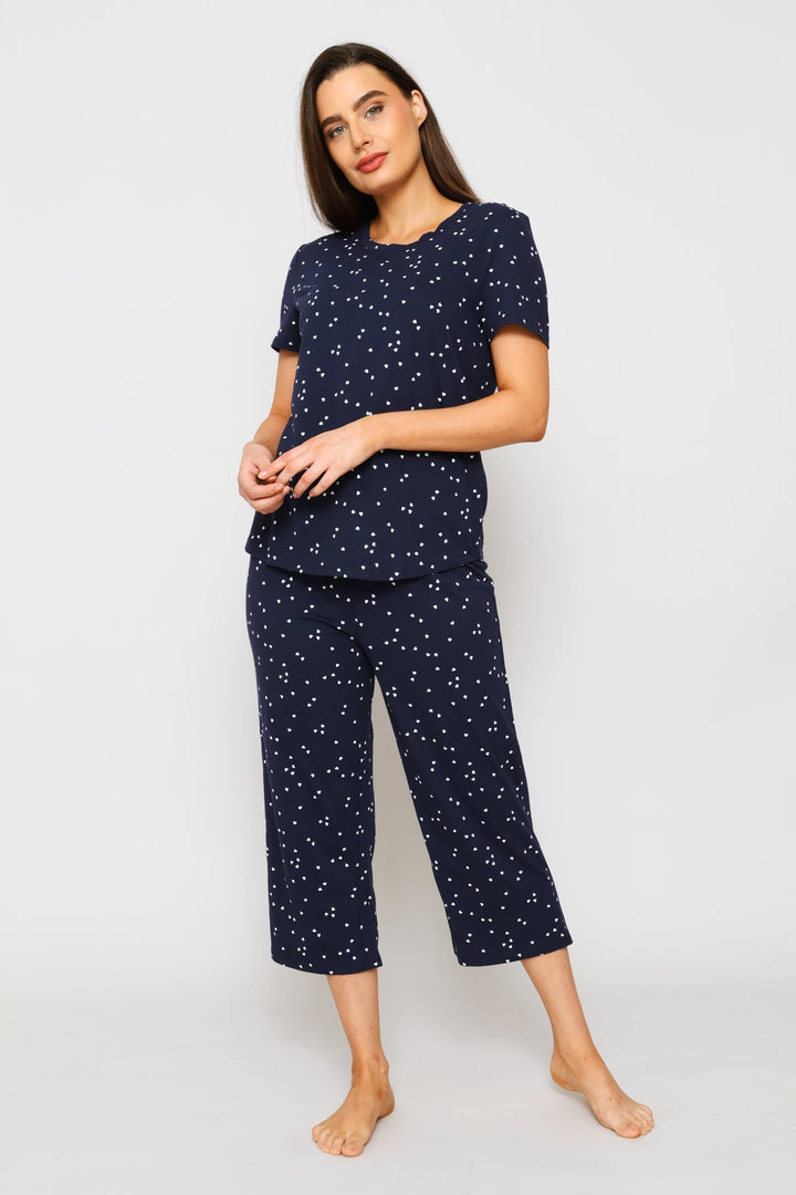 Micro Heart Sleep Tee - Navy