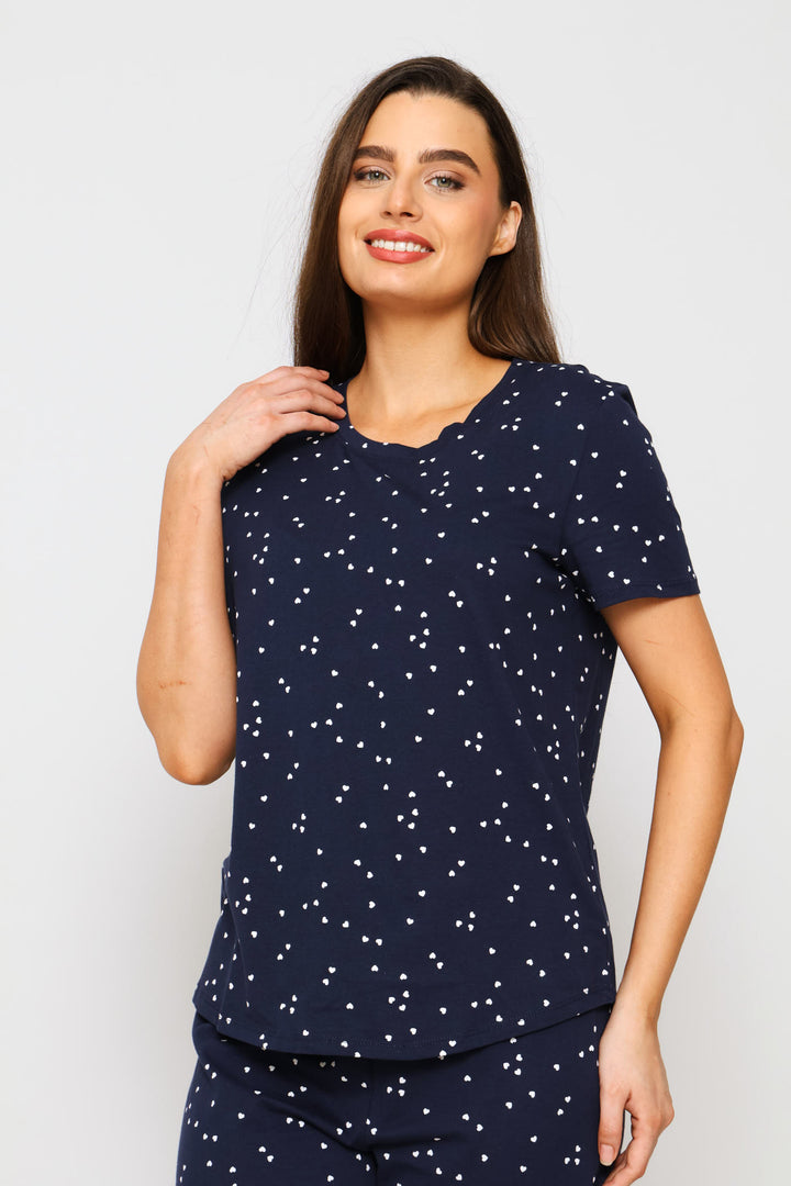 Micro Heart Sleep Tee - Navy