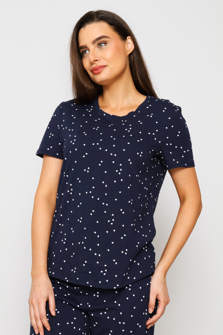 Micro Heart Sleep Tee - Navy