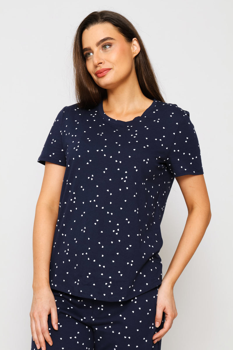 Micro Heart Sleep Tee - Navy