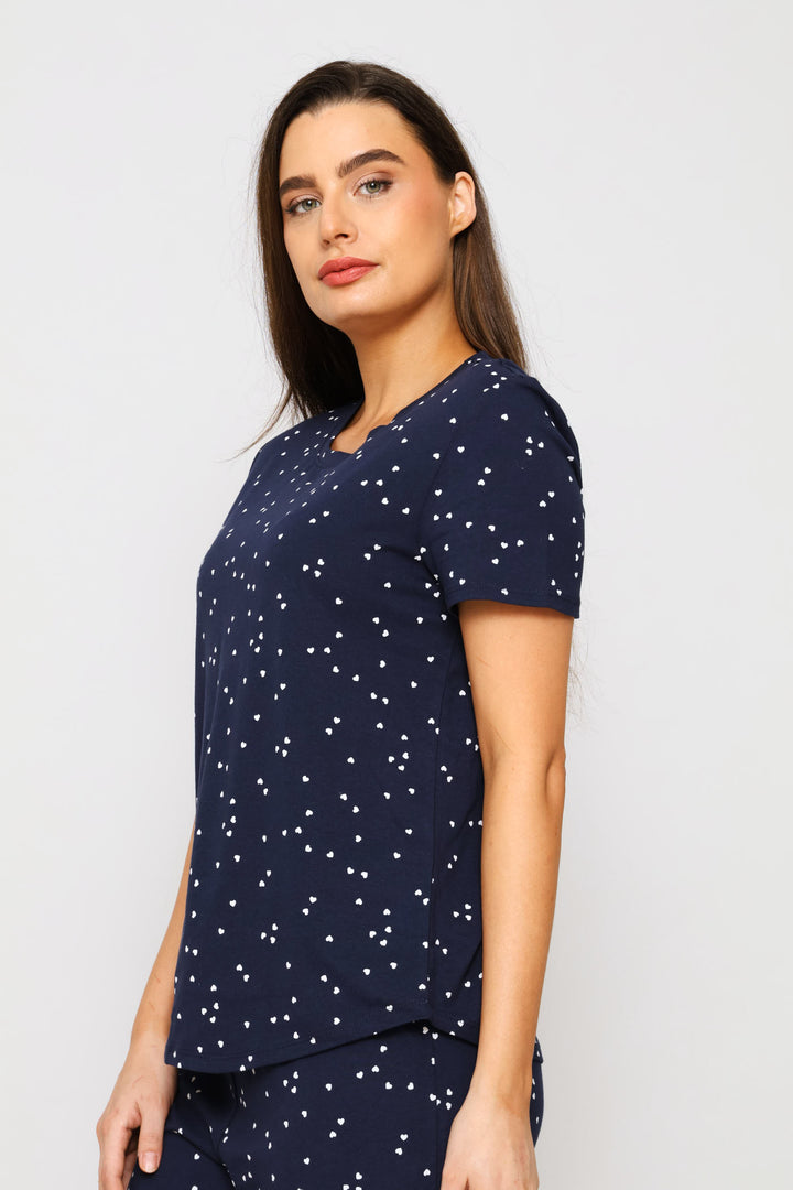 Micro Heart Sleep Tee - Navy