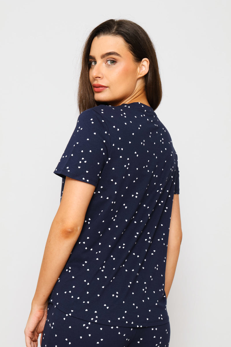 Micro Heart Sleep Tee - Navy