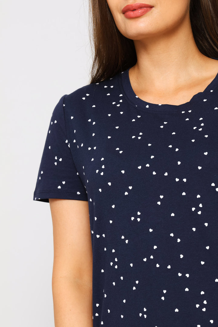 Micro Heart Sleep Tee - Navy