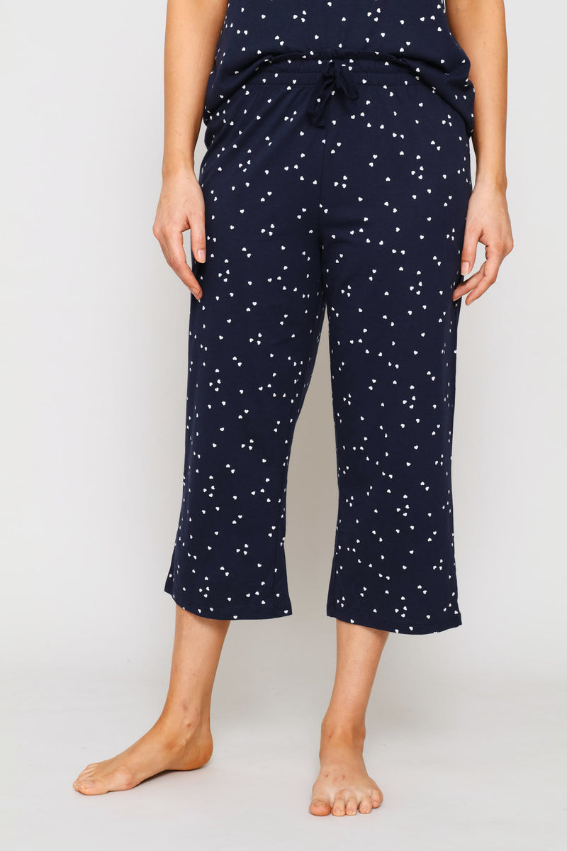 Micro Heart Capri Sleep Pant - Navy