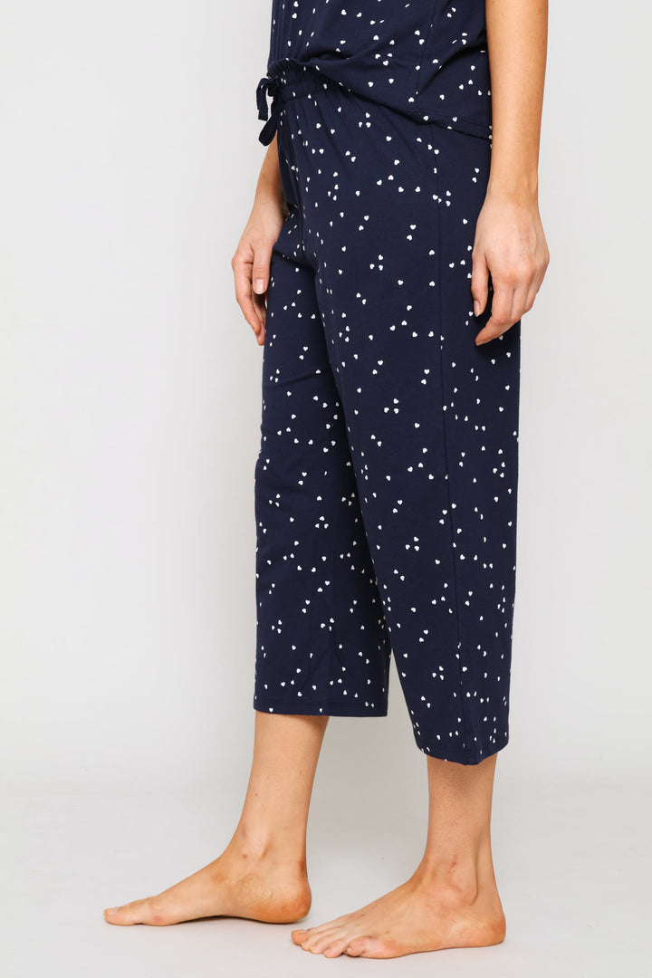 Micro Heart Capri Sleep Pant - Navy