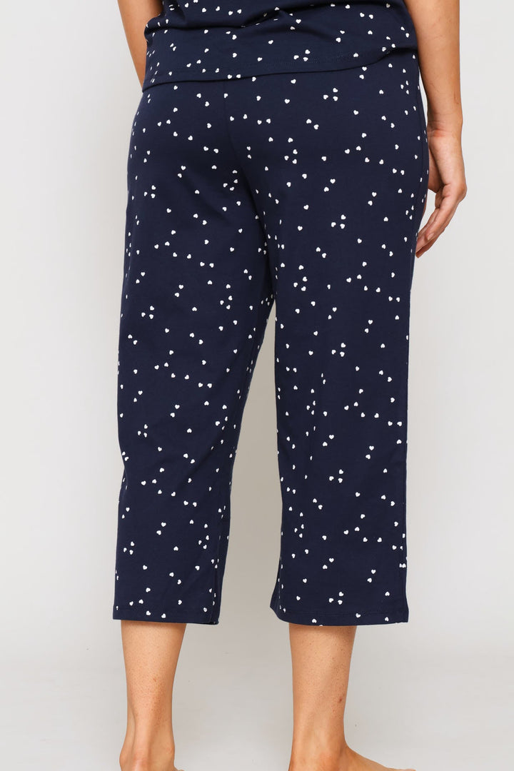 Micro Heart Capri Sleep Pant - Navy