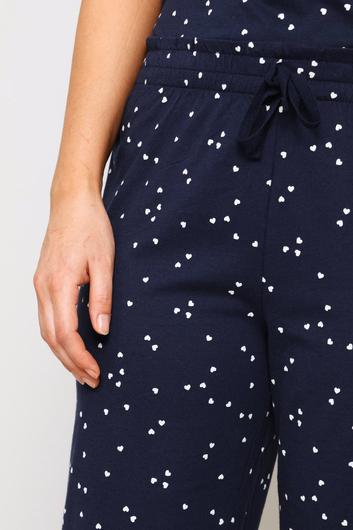 Micro Heart Capri Sleep Pant - Navy