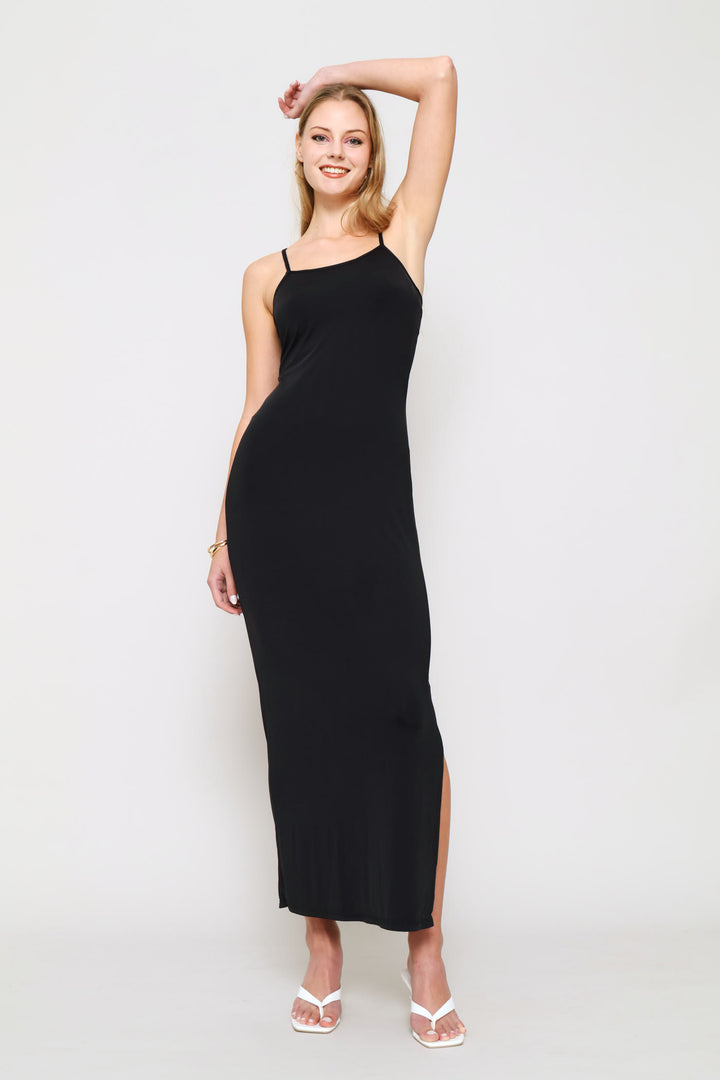 Strappy Skin Tight Maxi Dress - Black