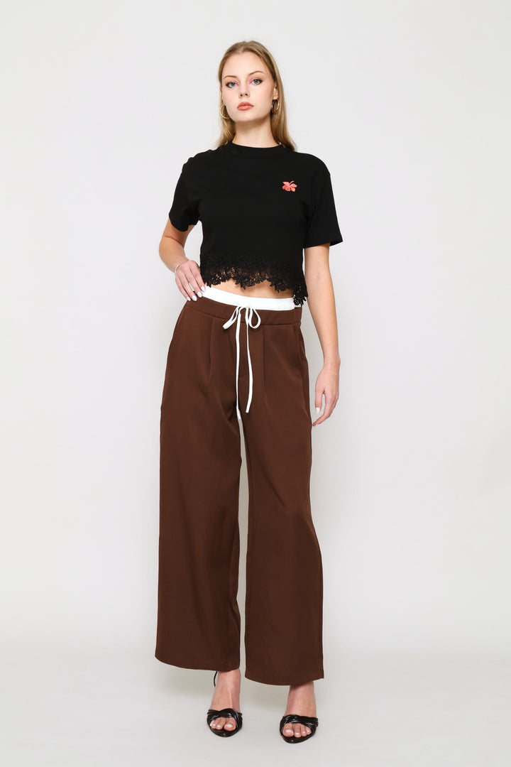 Woven Wide Leg Pant - Brown