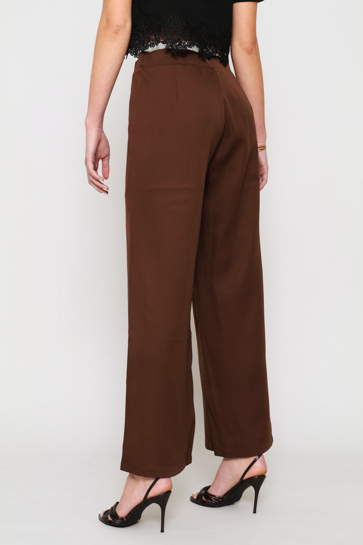 Woven Wide Leg Pant - Brown