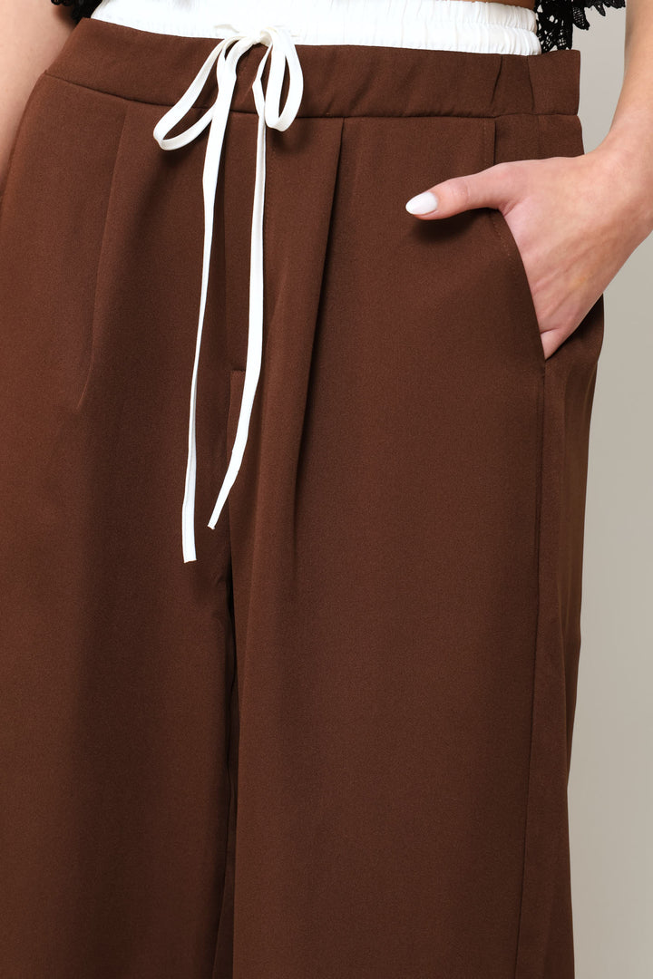 Woven Wide Leg Pant - Brown