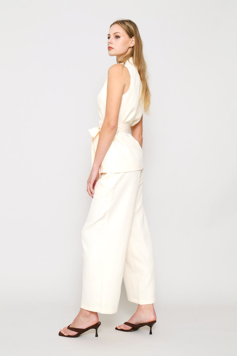 Sleeveless Top & Wide Leg Pant Woven Set - Cream