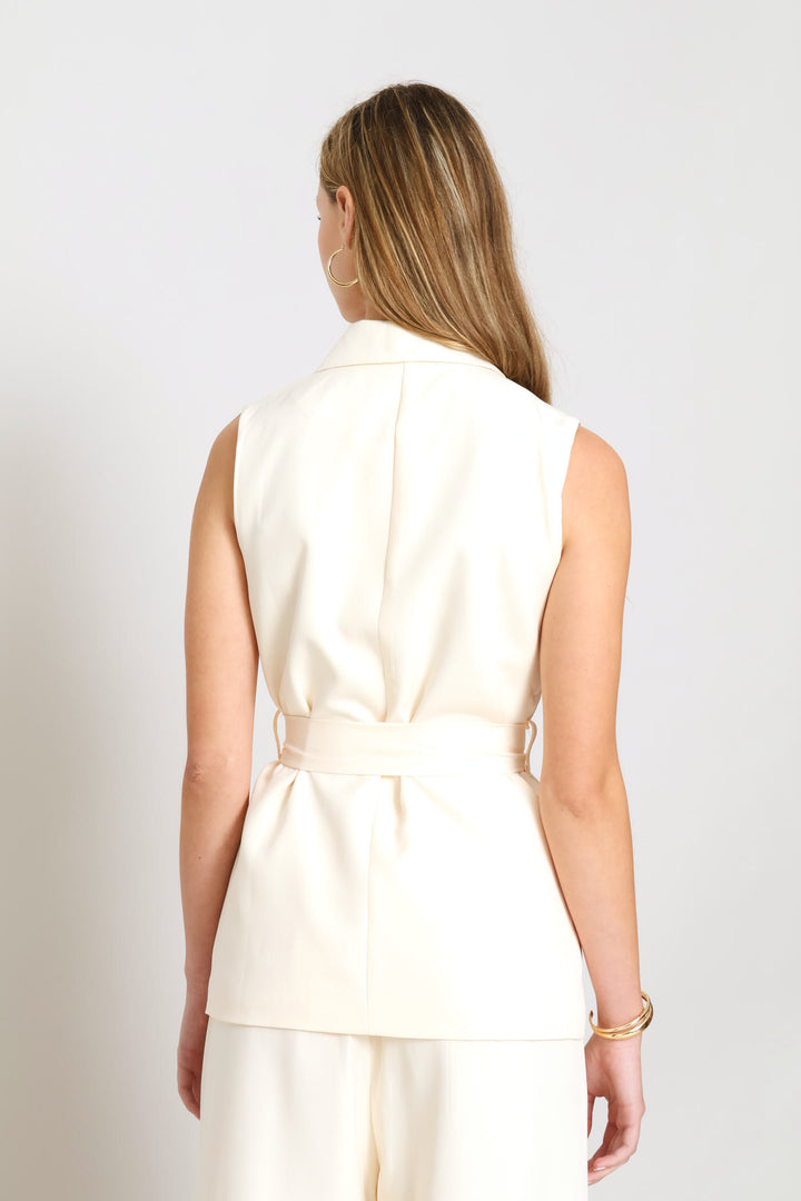 Sleeveless Top & Wide Leg Pant Woven Set - Cream
