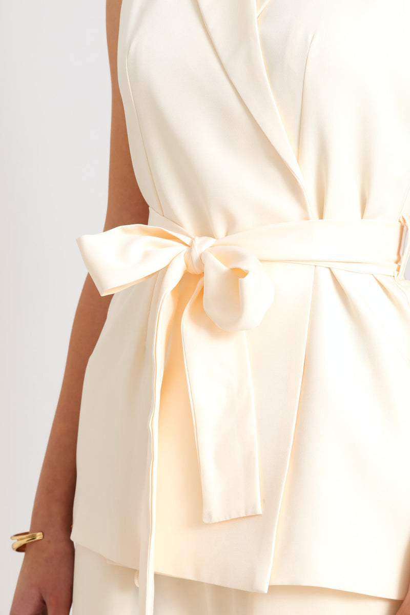 Sleeveless Top & Wide Leg Pant Woven Set - Cream