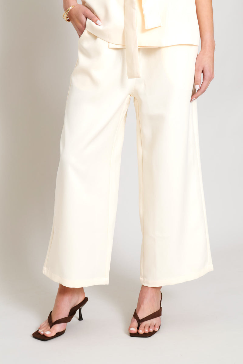 Sleeveless Top & Wide Leg Pant Woven Set - Cream