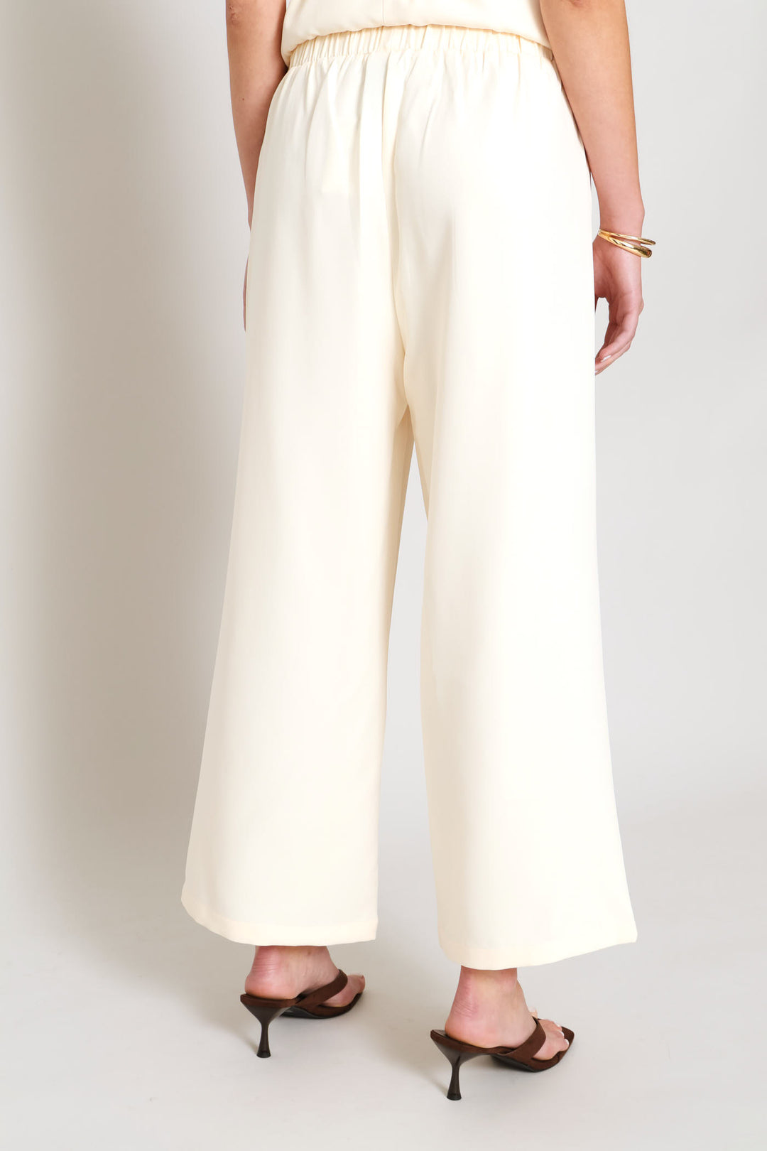 Sleeveless Top & Wide Leg Pant Woven Set - Cream