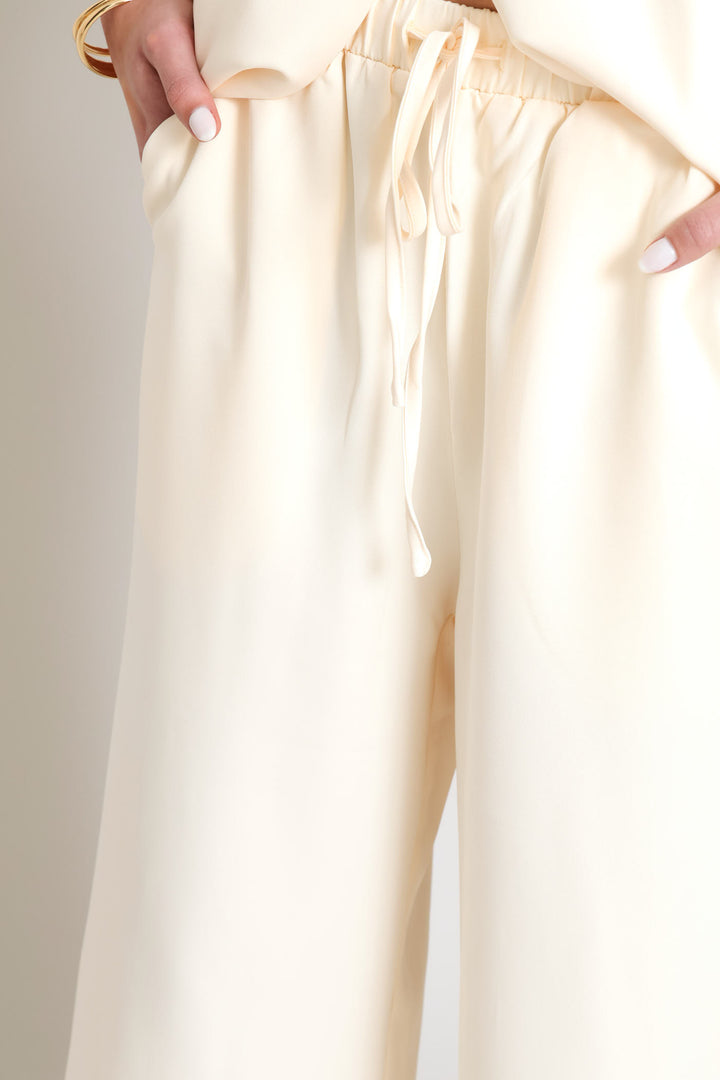 Sleeveless Top & Wide Leg Pant Woven Set - Cream