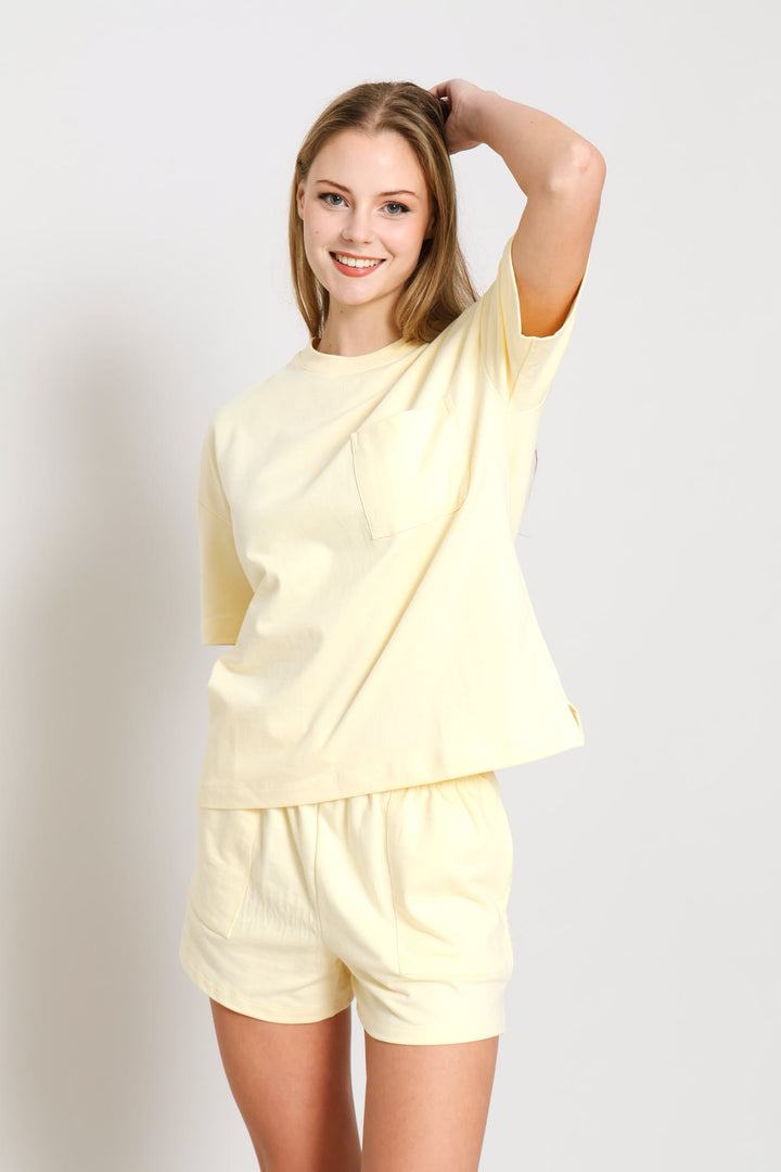 Unbrushed Fleece Short Sleep Set - Light Yellow