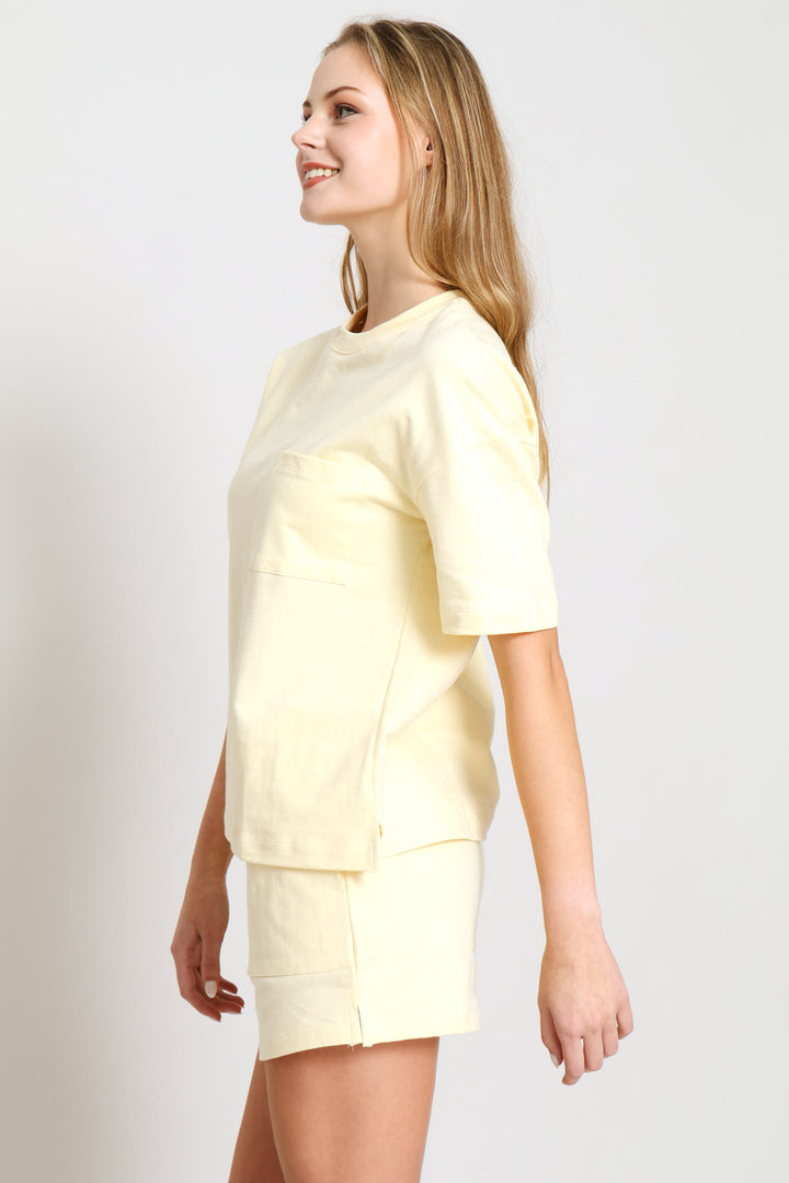 Unbrushed Fleece Short Sleep Set - Light Yellow