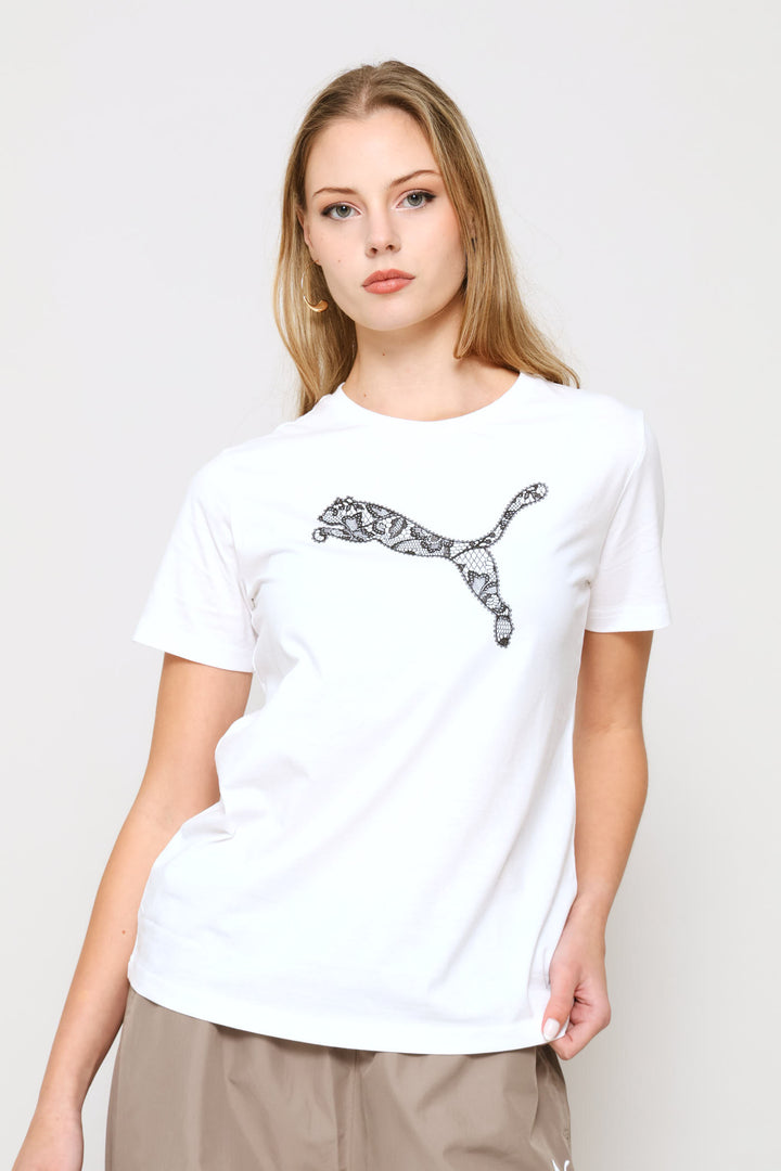 Graphics Lace Cat Tee - White