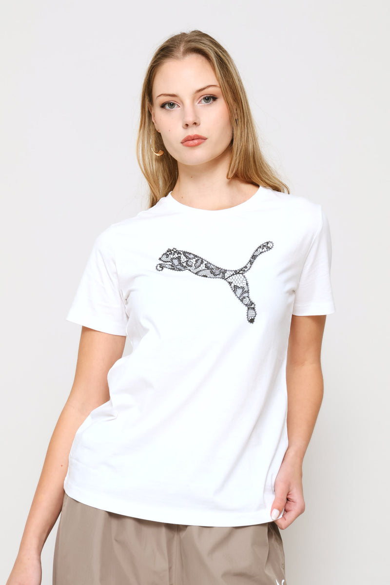 Graphics Lace Cat Tee - White