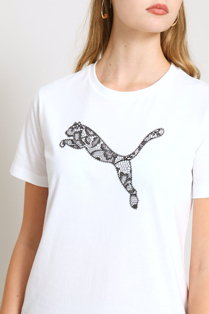 Graphics Lace Cat Tee - White