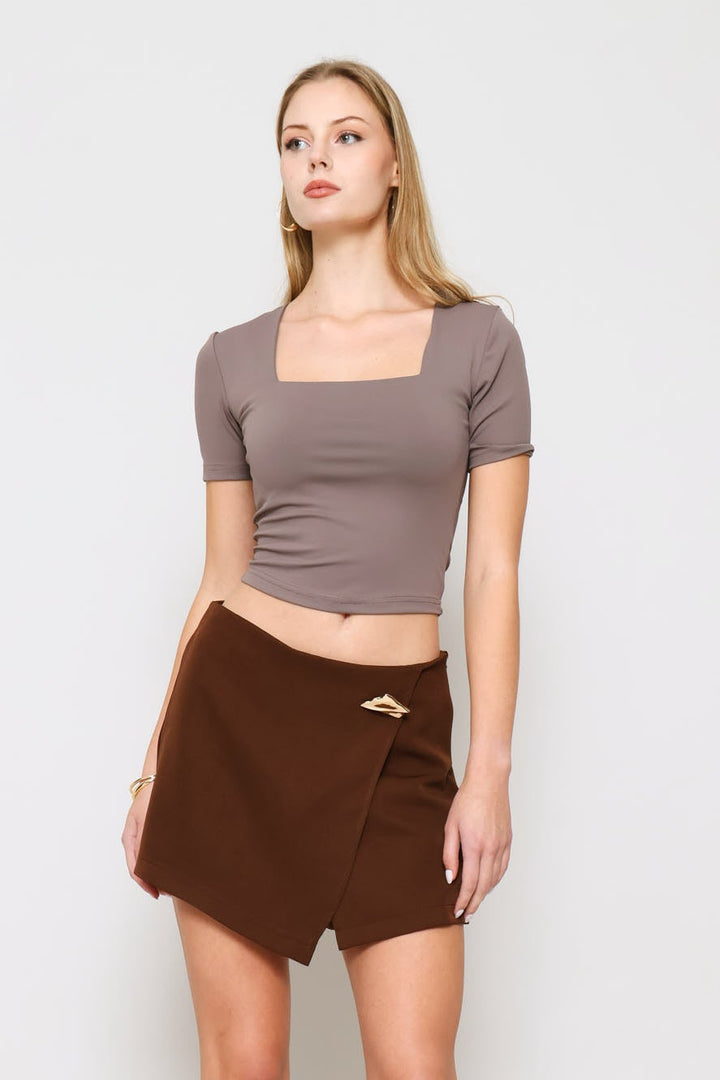 Metal Trim Skort - Chocolate