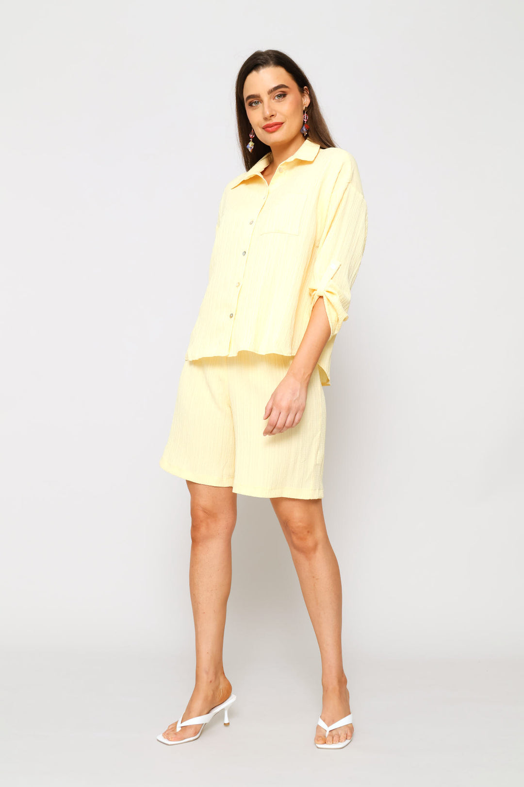 Elasticated Mid Thigh Short - Light Yellow