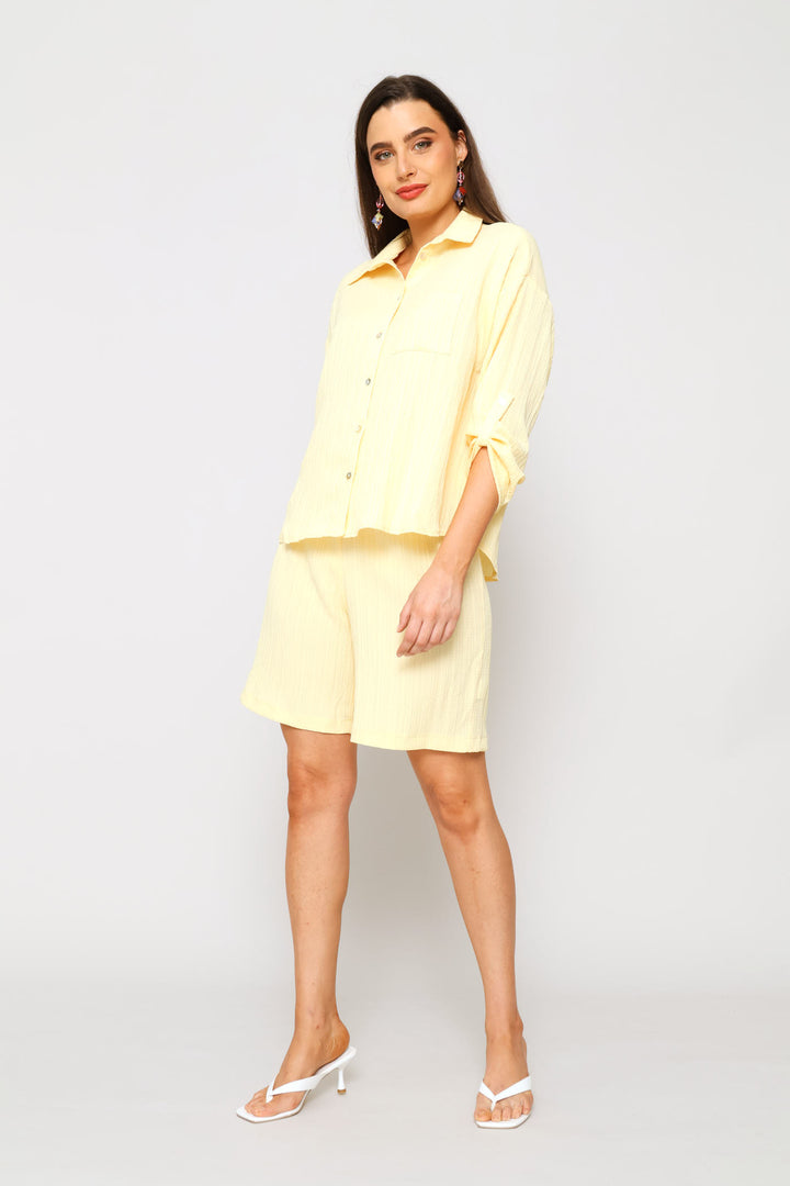 Elasticated Mid Thigh Short - Light Yellow