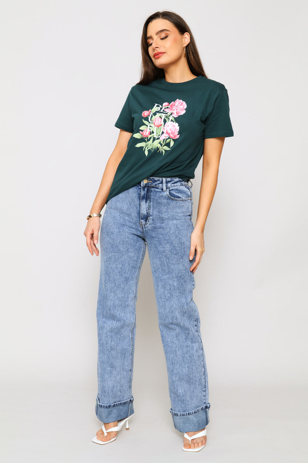 Beautiful Rose Tee - Dark Teal