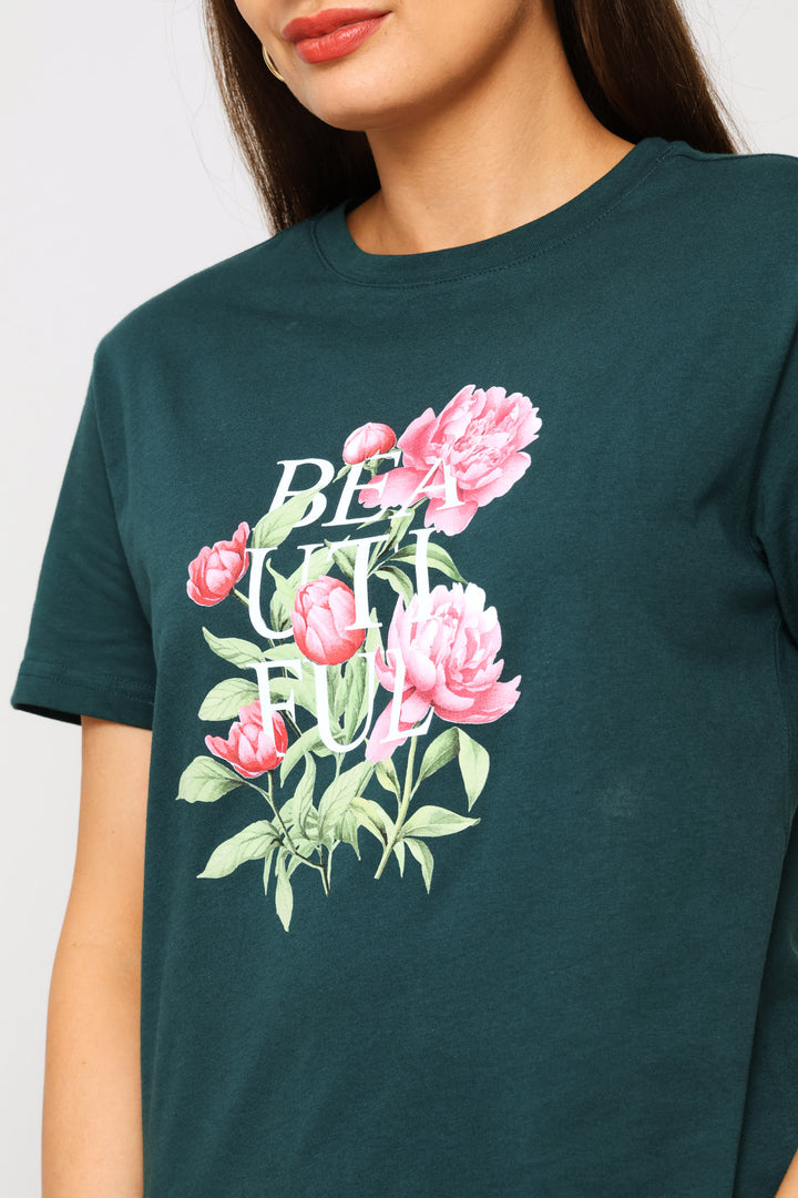 Beautiful Rose Tee - Dark Teal