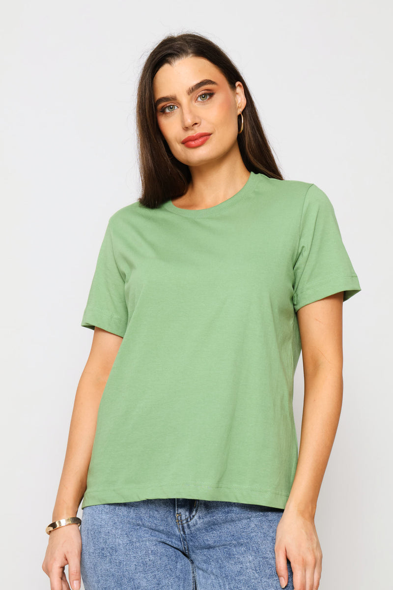 Rib Neck Boxy Tee - Eucalyptus Green