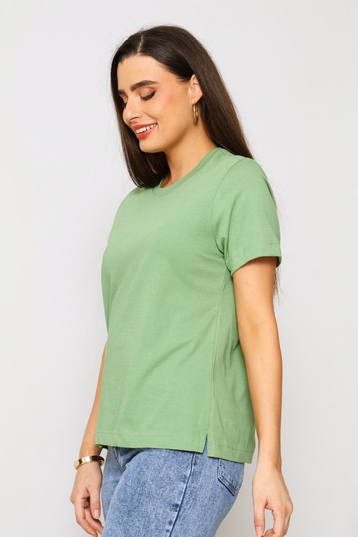 Rib Neck Boxy Tee - Eucalyptus Green